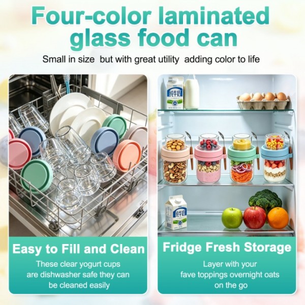 stusgo 2 Pack Glass Overnight Oats Containers with Lids & Spoons, 20oz Leakproof Meal Prep Jars for Yogurt, Granola, Salad, Portable & Dishwasher Safe