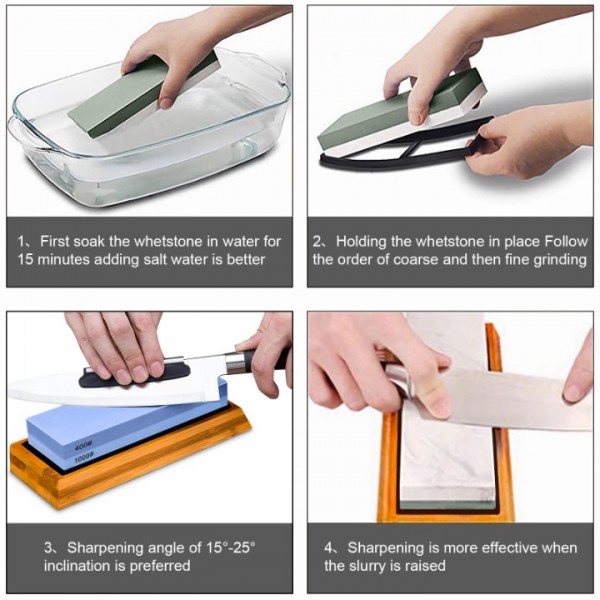 stusgo Black grooved oilstone whetstone set,4 Side Grit 400/1000 3000/8000 Grit Kitchen Knife Sharpener Stone Kit