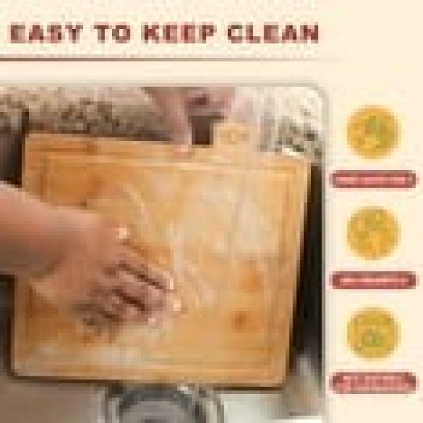 stusgo Bamboo Cutting Board Set with Stand,32cm 4 piece Kitchen Chopping Boards with Juice Grooves