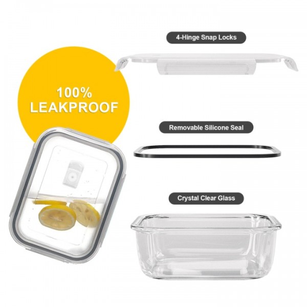 stusgo 20-Pc Superior Glass Food Storage Container Set (10 × 35 oz. Glass Containers + 10 × Airtight Locking Lids with Air Vent)Black