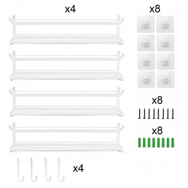 stusgo 4-Tier Spice Rack Organizer for Cabinet Door, Wall Mount with Adhesive or Screws, White