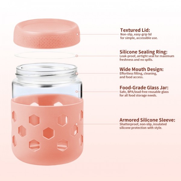 stusgo 6 Pack 16 Oz Glass Overnight Oats Containers with Lids and Silicone Sleeves, Glass Mason Jars