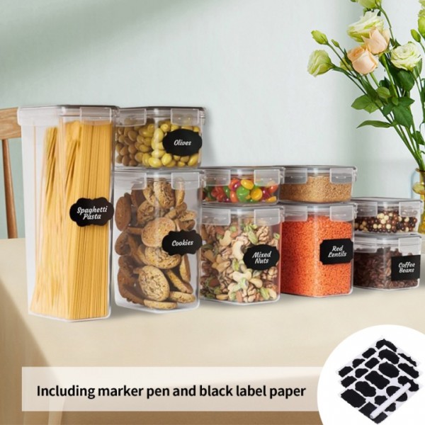 stusgo 24 Pack Airtight Food Storage Containers with Lids, Plastic Kitchen and Organization Canisters for Cereal, Flour and Sugar, BPA Free, Includes Spoons, Labels and a Pen