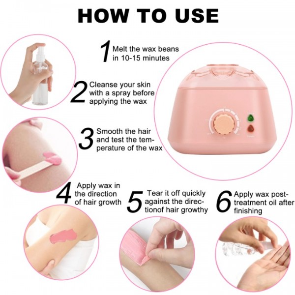 stusgo Pink Wax Melt Warmer Kit for Women Men Hair Removal,Waxing Kit with Wax Beans