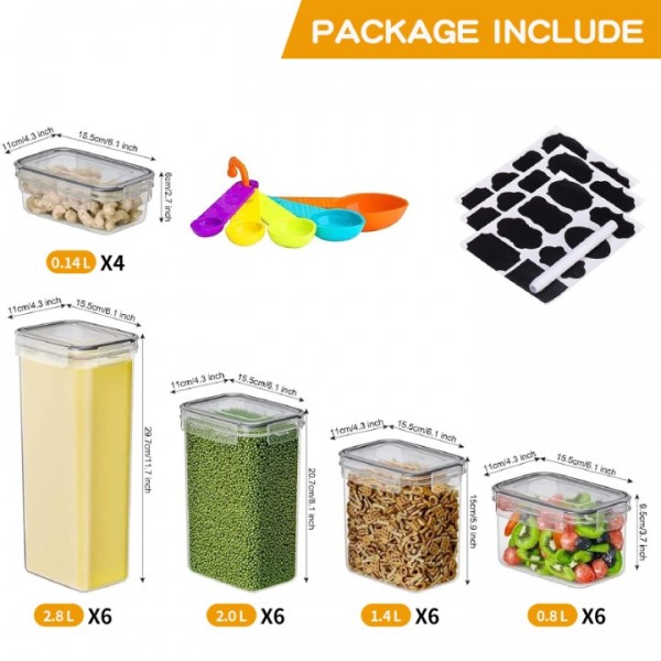 stusgo 28 Pack Airtight Food Storage Containers with Lids, BPA Free Clear Pantry Storage Container for Kitchen Food Pantry Organizers and Storage, Plastic Pantry Organiser for Cereal,Flour and Sugar