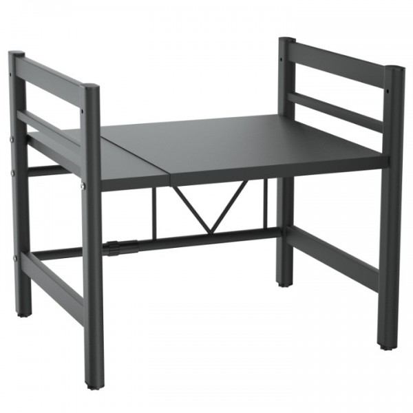 stusgo Extendable Microwave Shelf, Adjustable Toaster Oven Rack Kitchen Counter Top Organizer Stand, 2-Tier with 6 Hooks,110 lbs Weight Capacity, Black