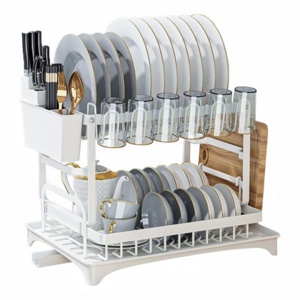stusgo Foldable Over The Sink Dish Drying Rack with Drainage,Stainless Steel Large Multifunctional Dish Racks,Rustproof Dish Rack for Kitchen Counter Organization 2 Tier White