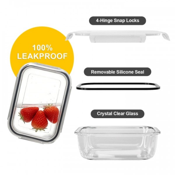 stusgo Large 63 Oz Glass Food Storage Containers with Lids, 4 Pcs Set(2 Baking Containers + 2 Locking Lids)BPA Free, Leak Proof, Microwave/Oven Safe – For Vegetables, Fruits
