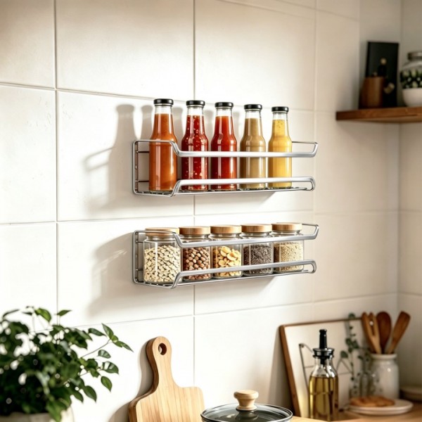 stusgo 4-Tier Spice Rack Organizer for Cabinet Door, Wall Mount with Adhesive or Screws, Silver