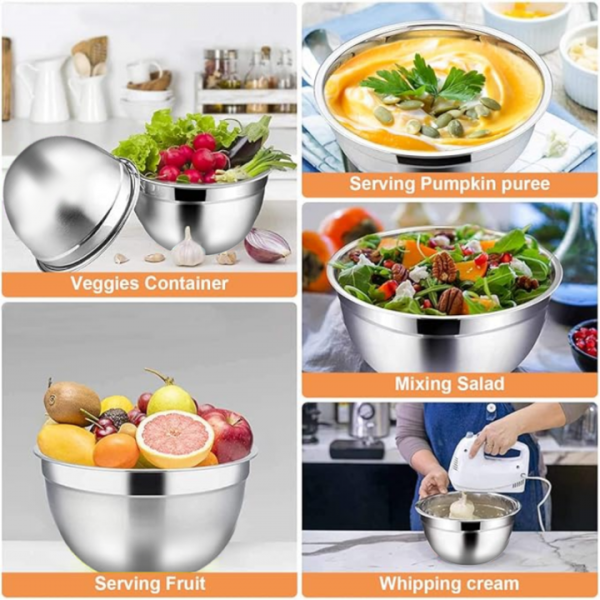 stusgo 7 Pcs Mixing Bowls with Lids （5、4、3、2、1.5、1、0.75Q），21 Pcs Stainless Steel Mixing Bowls Set-Black
