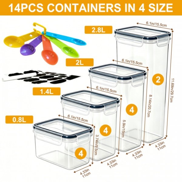 stusgo 14 Pcs Airtight Food Storage Containers Set with Lids, Canisters for Cereal, Dry Food and Sugar