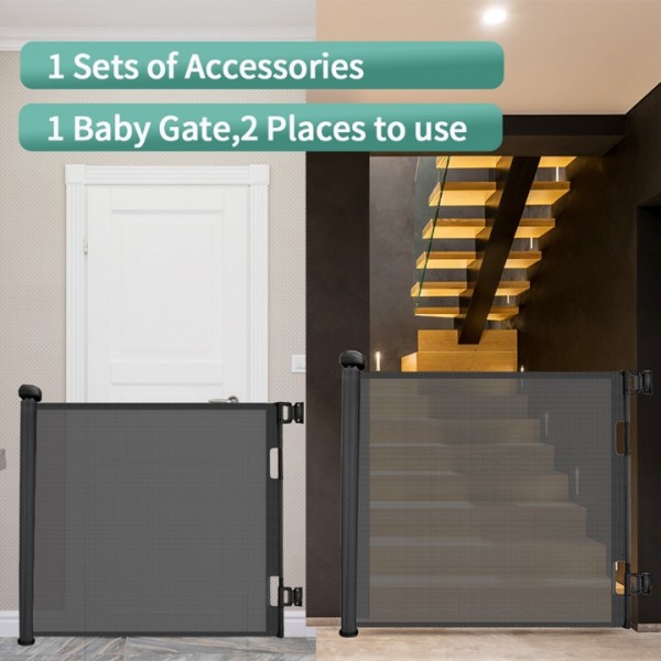 stusgo Retractable Baby Gate 33"x71"- Safety Mesh Baby Gate/Dog Gate, 33inch Tall and Extends up to 71inch Wide for Stairs, Doorways, Hallways, Banisters Indoor and Outdoor (Black)